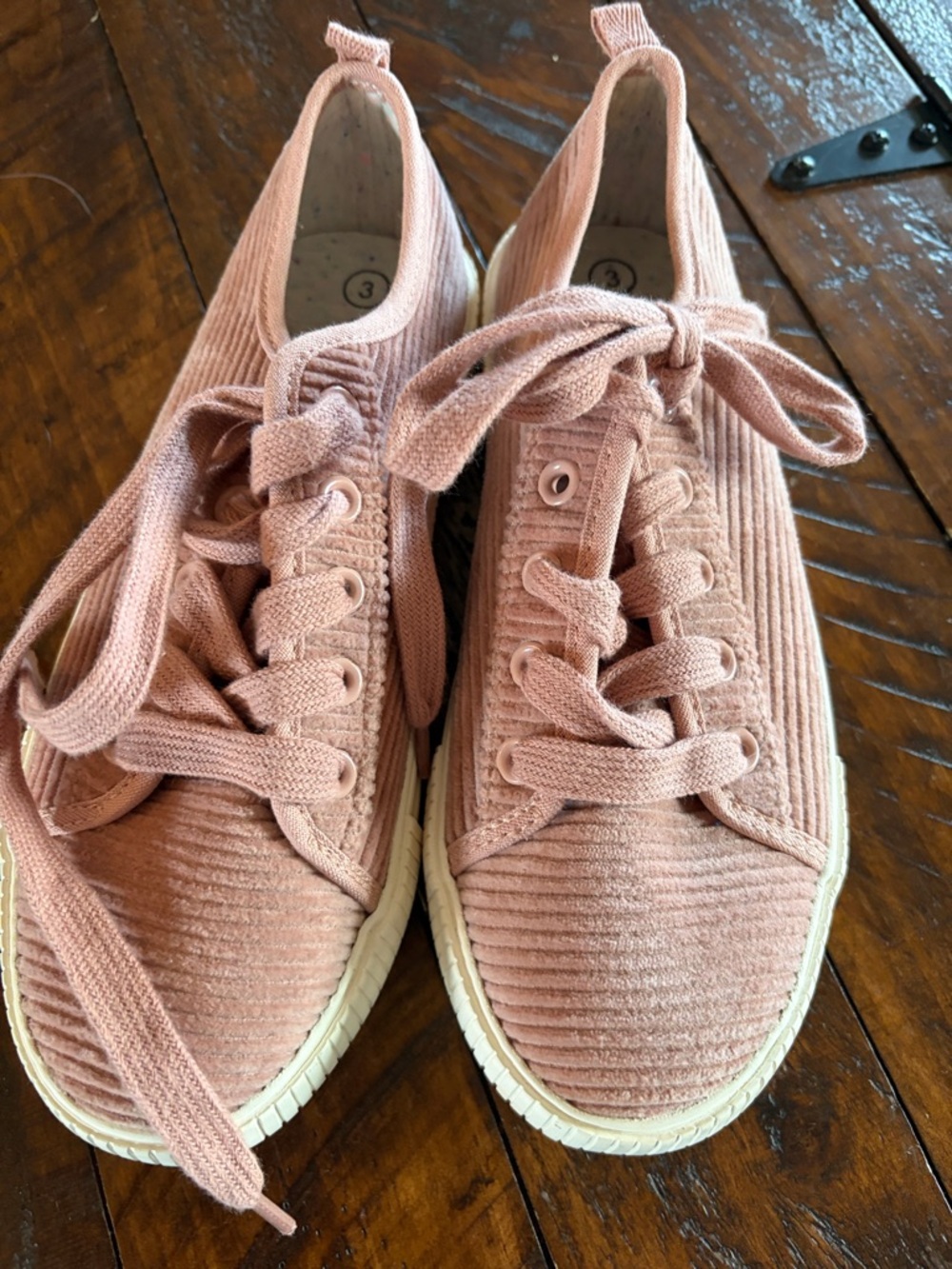 Girls  Pink Corduroy Lace-Up Fashion Sneakers